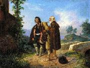 Ludwig Vogel Two peasants, one with the bagpipes by a bridge oil painting reproduction